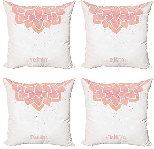 ABAKUHAUS Blumen Kissenbezug Set (4 Stück), Meditation Lotus Flower, moderner doppelseitiger Digitaldruck, 40 cm, Blush und Off White