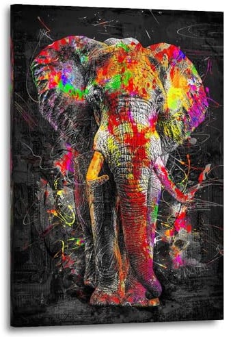 Kunstgestalten24 Leinwandbild Elefant Abstrakt Bunt Wandbild Kunstdruck Wanddeko XXL Wandekoration Gemälde Deko Bilder Modern Art Bild Kunstwerk Canvas Hochwertiger Kunstdruck