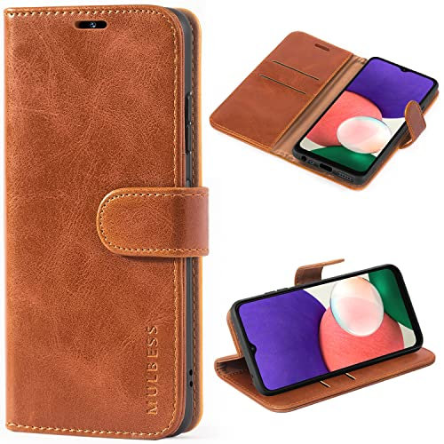 Mulbess Handyhülle für Samsung Galaxy A22 5G - Vintage Leder Flip Schutzhülle mit Handytasche in Braun