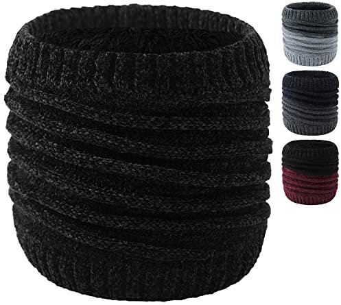 NLAND Tour de Cou Chaud Hiver Homme Femme Doublée Polaire Épaisse Cache Cou Thermique Écharpe Tube Tricotée à Col pour Running Ski Snowboard Vélo Moto Sport(Noir)