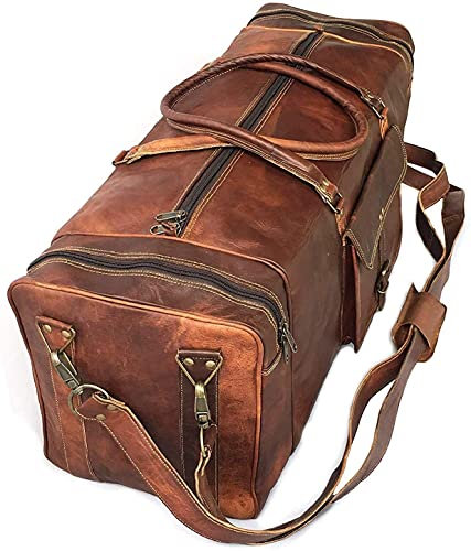 DHK 28 Zoll echtes Vintage-Leder große handgefertigte Taschen braun Wochenendtasche über Nacht