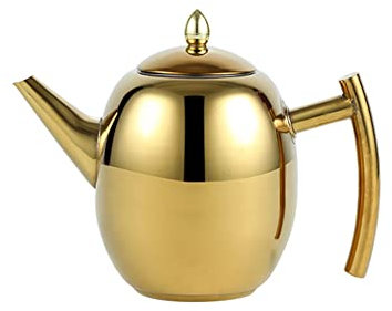 OnePine Teiera in acciaio inox, 1 litro, caffettiera con filtro, teiera per tè sfuso, lavabile in lavastoviglie (oro)