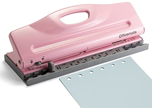 Officemate Perforatrice réglable à 6 trous pour planificateurs et classeurs, capacité de 8 feuilles, rose (90161)