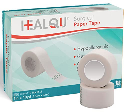 Healqu| Nastro adesivo medico in carta per la cura delle ferite, tubi chirurgici, forniture di pronto soccorso e pacchetti di etichettatura, confezione da 12 rotoli, traspirante, bianco, microporoso