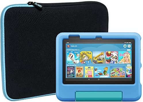 Slabo Funda Universal para Tablet Fire 7 Kids (Modelo de 2022, 12.ª Gen.) Funda Protectora de Neopreno - Turquesa/Negro