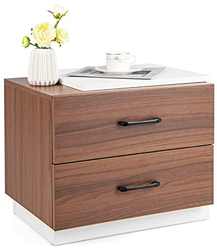 COSTWAY Table de Chevet, Table de Chevet avec 2 tiroirs, Petite Table d'appoint en Bois, Commode de Chevet pour Chambre à Coucher, Salon