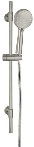Young - Juego de ducha (66 cm, acero inoxidable, 3 funciones, manguera de ducha de 150 cm, apta para calentador de agua, conexión universal ½, color plateado mate