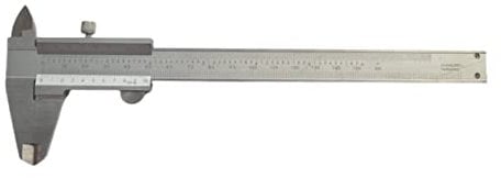 WRS Präz.-Messschieber/Schieblehre mit Feststellschraube, DIN 862, rostfrei, mattverchromt, ganz gehärtet, 4-fach Messung, mit Gewindetabelle, im Etui, Größen Name: 150 mm Messbereich, Nonius 0,02 mm