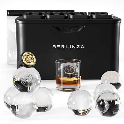 Berlinzo Premium Clear Ice Ball Maker – 8 große 6,1 cm kristallklare Eiskugeln für Whiskey, Cocktails und Bourbon – leicht zu entnehmende Form für Eiskugeln, XL-Aufbewahrungstasche und