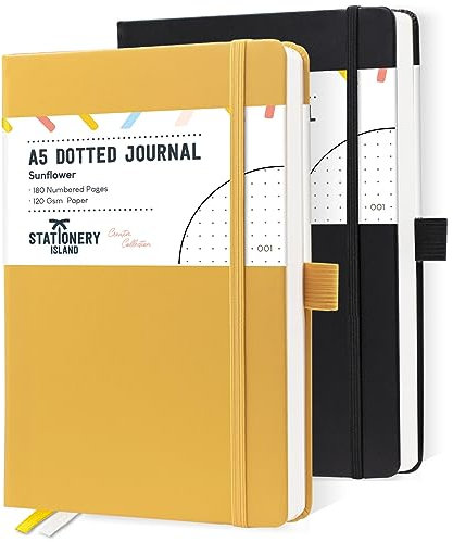 STATIONERY ISLAND Notizbuch Dotted 2er Pack 5,3 x8,4, 180 Nummerierte Seiten Journal Buch, 120gsm Papier Notizbuch Gepunktet, Bullet Dotted Journal