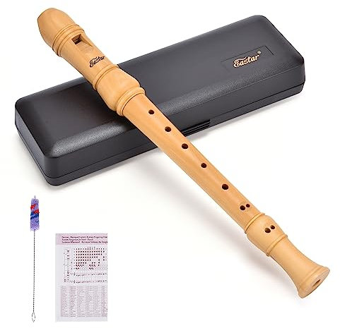 Eastar Flûte à bec soprano pour débutants, manche baroque, clé de do, en bois d'érable, flûte à bec en trois parties avec étui rigide, tableau des doigtes, ERS-31BM