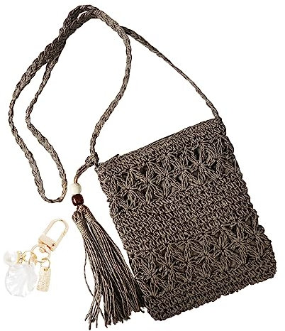 YSDYY 1 sac à bandoulière simple en paille pour femme, sac à bandoulière All Summer Beach, sac de loisirs à gland, 1 breloque accessoire en coquillage (marron foncé)
