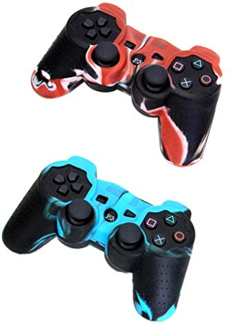 Tiuimk Coque en silicone pour manette sans fil PS2/PS3 Bleu/noir et noir/rouge