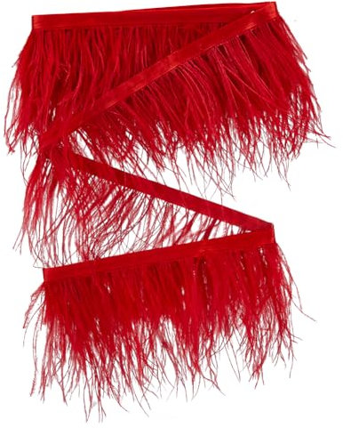 GORGECRAFT Fransenbesatz Aus Straußenfedern 3m 10-15cm Breit Flauschige Straußenfedern Besatz Mit Satinband Für Heimwerker Nähen Basteln Karneval Kostüme Bühnenkleidung Hochzeitsdekoration Rot