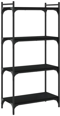 vidaXL Bücherregal, Bücherschrank mit 4 Böden, Regal mit verstellbaren Beinen, Standregal Aktenregal Büroregal, Schwarz Holzwerkstoff