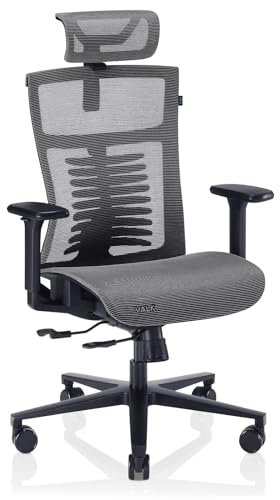 VALK Noma Office - Silla Gaming de Malla Transpirable, Silla Oficina Ergonomica, Reposabrazos 3D, Mecanismo Sincronizado con Asiento Deslizante, Base Aluminio, Reclinable (Gris/Negro)