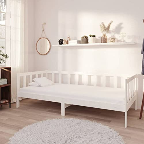 Rantry Tagesbett mit Matratze Bettsofa Sofabett Bettcouch Funktionsbett Sofa Couch Gästebett Jugendzimmer Bett Holzbett für Wohnzimmer 90x200 cm Weiß Kiefer Massivholz