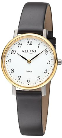 REGENT Damen Armbanduhr Analog Lederarmband schwarz URF1558 Analoguhr