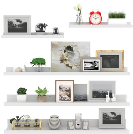Giftgarden 90cm Wandregal, Weiße Schweberegal Regal Wand Bilderleiste für Wohnzimmer, Küche, Kinderzimmer, Schlafzimmer oder Büro - 5 Stück mit Verschiedenen Größen
