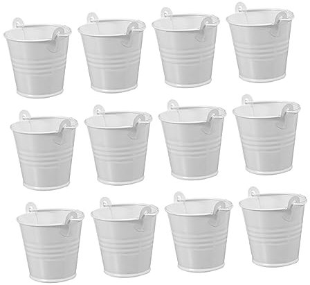 FUNOMOCYA 12pcs Small Iron Bucket Garden Planters Arts and Crafts for Indoor Plants Stand Small Tin Planters Rustic Wedding Decor Chic Metal Vase Round Child Iron Sheet White Tinplate