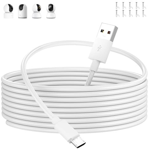 ACOCOBUY Micro USB Power Cable 5M, Power Cord for Mi 360° Home Security Camera 2K Pro, Mi Smart Camera C300 C200, for EZVIZ C6 USB A to Micro Long Charging Cable Wire for Security Cameras, White