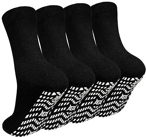 PUTUO ABS Rutschfeste Socken für Herren: Stoppersocken Männer Antirutsch Socken mit Noppen Herren Baumwolle Sport Noppensocken Rutschsocken 47-50 Schwarz 4 Paar