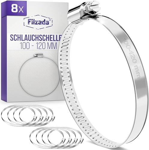 Filzada® 8x Schlauchschellen Edelstahl 100-120 mm - Schlauchklemme - rostfreie Schraubschelle - Schlauchschelle für Pool, Waschmaschine uvm - Schlauchklemmen Set
