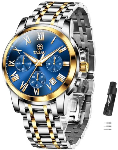 Taxau Uhren für Männer Edelstahl Kleid Herren Chronographen Uhren Römisches Zifferblatt Luxus Business Armbanduhren Wasserdicht Leuchtend mit Tagesdatum Reloj para Hombre