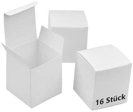 16 Weiß Geschenkboxe Kraftpapier, 10 x 10 x 10 cm Geschenkschachtel Klein, Karton Schachteln, Pappschachteln mit Deckel, Geschenkboxn Quadratisch für Geschenke, Party, Hochzeit, Geburtsta