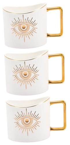 Garneck 3 Pièces tasse à café tasse de café chaud tasses à café ojo turco - Tasse de lait mug personnalisé mug à personnaliser tasse à eau de bureau tasse de lait délicat céramique blanche