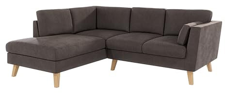 S-Style Möbel Eckcouch Sofa Ecksofa 221 x 186 x 90 cm Mit Kissen Couch Holzbeine Buchenholz Mikrofaser Links Freistehend Henry Braun Khaki