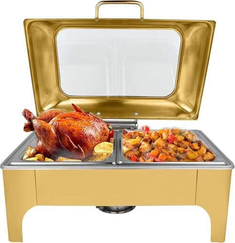 Ensemble De Buffet De Réchaud Visible Doré, Chauffe-plats Commercial De 9 L Avec Grande Fenêtre Visible, Serveur De Buffet En Acier Inoxydable, Pour La Restauration, Les Fêtes, Les Hôtels Et Les Maria
