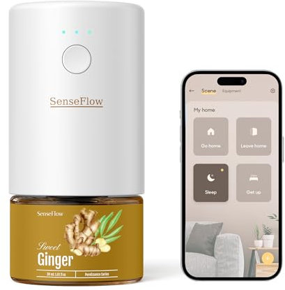 SenseFlow Aroma Diffuser für Ätherische Öle Smart Wi-Fi SF101S, Wasserloser Ultraschall Duftstecker Raumduft, 100% pflanzlich Lufterfrischer, 120-Tage Aroma für Zuhause bis zu 100 m² - Ingwer