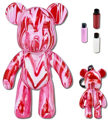DIY Fluid Bear + Keychain Creativity Paints Set for Home Decor (Red,White,Pink)