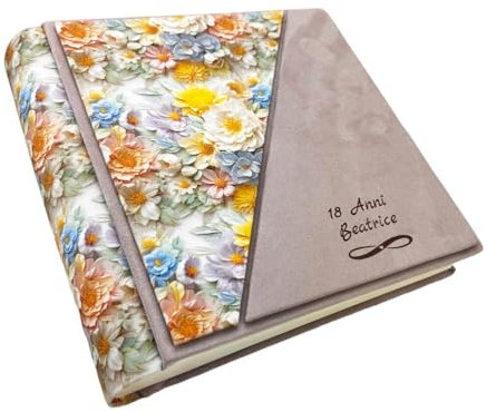 Album Fotografico Artigianale in Tessuto stampato 3D e Alcantara, Personalizzabile con Incisione, classico con velina,Matrimonio,Compleanno,Wedding,Anniversario,Comunione,eventi (Rosa Antico/Giallo)