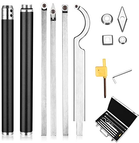 QPWYSH Chisels, Carbide Lathe Turning Tools Wood Turning Chisels Diamond Shape/Round/Square Carbide Insert Turning Tools for DIY Hobbyists Finisher/Rougher/Detailer/Hollower 2 Detachable Handle