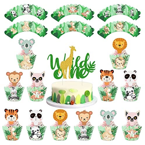 Norinoya Happy Birthday Cupcake-Topper, Kuchendekoration, Babyparty, Jahrestag, Partyzubehör (Zoo)