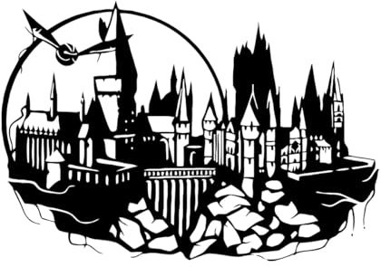 Cartoon magisches Schloss Wandaufkleber für Kinderzimmer Dekoration Schlafzimmer Viny Wandaufkleber-XL-75x107cm-Black