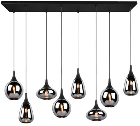 Trio Leuchten Pendelleuchte Lumina 317000832, Metall Schwarz matt, Glas Chrom bedampft, exkl. 8x E14