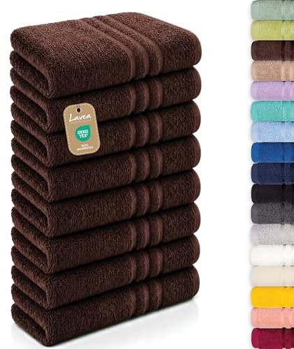 Lavea® 8er Set Handtücher 50x100 cm - Kaffeebraun | Elena Frottiererie, 100% Baumwolle, Saugstark & Weich, Handtücher Set, Waschbar, Gäste Handtücher, Frottierhandtuch