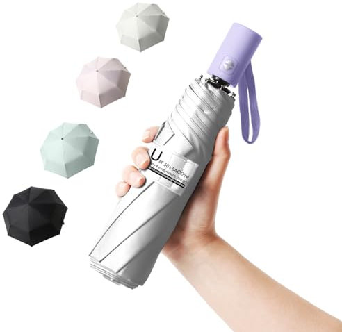 BAODINI Petit parapluie de voyage compact avec protection UV pour la pluie et le soleil UPF 50+ coupe-vent portable de 106,7 cm pour homme et femme
