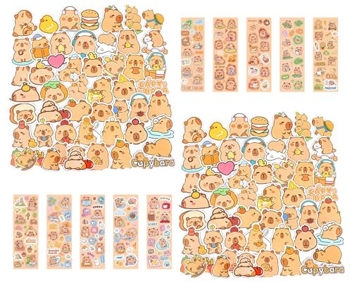 Capybara Sachen 100 PCS Capybara Sticker Niedliche Capybara Aufkleber Kommt mit 10 Sätzen Kapibara-Laser-Glitzeraufklebern für Laptops Gepäck Wasserflaschen Helme