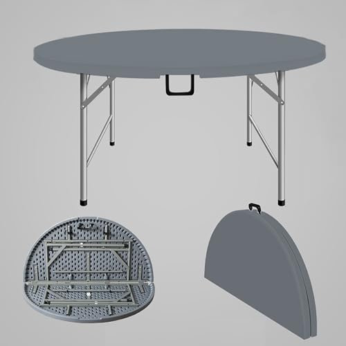 Runder Klapptisch mit Griff Tragbarer Outdoor Tisch für Picknick BBQ und Garten 300kg Belastbarkeit Camping Zubehör Grå 120x74cm