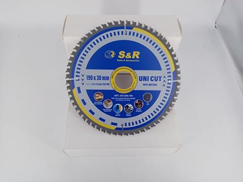 S&R Lame Scie Circulaire 190 x 30 mm 60 dents FWF - Disque Tronçonnage pour Métal Aluminium Acier de Construction Bois Lame compatible Scie Circulaire Table Bosch Makita Einhell Ryobi