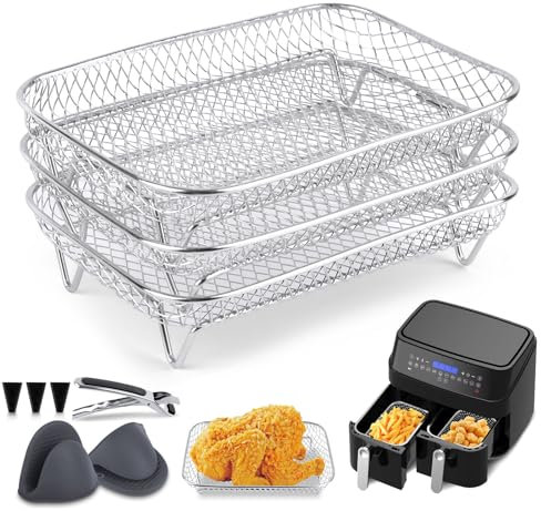Heißluftfritteuse Racks, MXTIMWAN 3 Stück Stapelbar Luftfritteuse Racks, Air Fryer Dehydrator Rack, Gitter für Heißluftfritteuse, Airfryer Zubehör