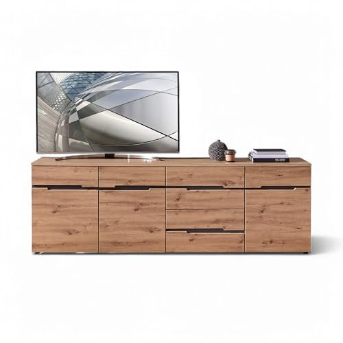 Stella Trading Memphis TV-Sideboard in Artisan Eiche Optik, Graphit FSC-Zertifiziert - Moderner Fernsehschrank mit Schubladen und viel Stauraum - 230 x 76 x 44 cm (B/H/T)