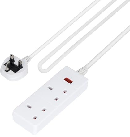 GEEPAS 2 Gang Extension Lead, 10M Cable | 2-Way Plug Extension Cable | Socket Power Strip with Neon Indicator Light | Heavy Duty UK Plug