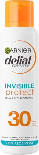 Garnier Delial Invisible Protect Brume solaire corporelle à l'aloe vera Haute protection FPS 30 Finition transparente Non collante Très résistante à l'eau 150 ml