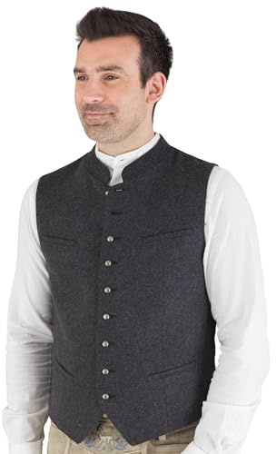 Hammerschmid Trachtenweste Max anthrazit ohne Ärmel, klassische Lodenweste für Herren, elegantes Gilet für Männer