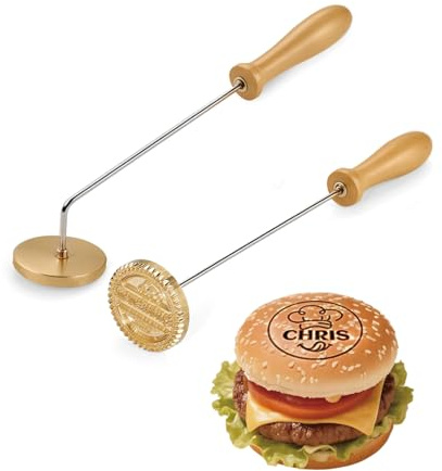 Ferro da stiro per hamburger con logo personalizzato, per bistecca e hamburger in ottone | barbecue professionale, cocco, timbro per torta da 2,5 cm